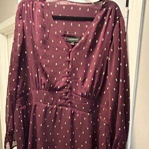 Burgundy sheer empire waist top with gold detail
